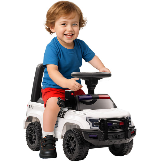 VarietyKart Kids Ride On Sliding Car with Hidden Under Seat Storage, Ride On Police Car for Toddler with Megaphone, Anti