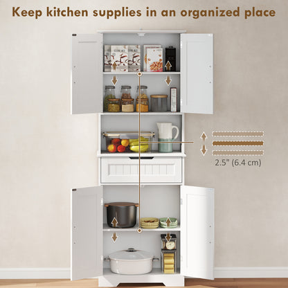 Kitchen Buffet with Hutch, 68" Tall Kitchen Pantry Cabinet with Small Open Counter, 4 Doors, Drawer, White