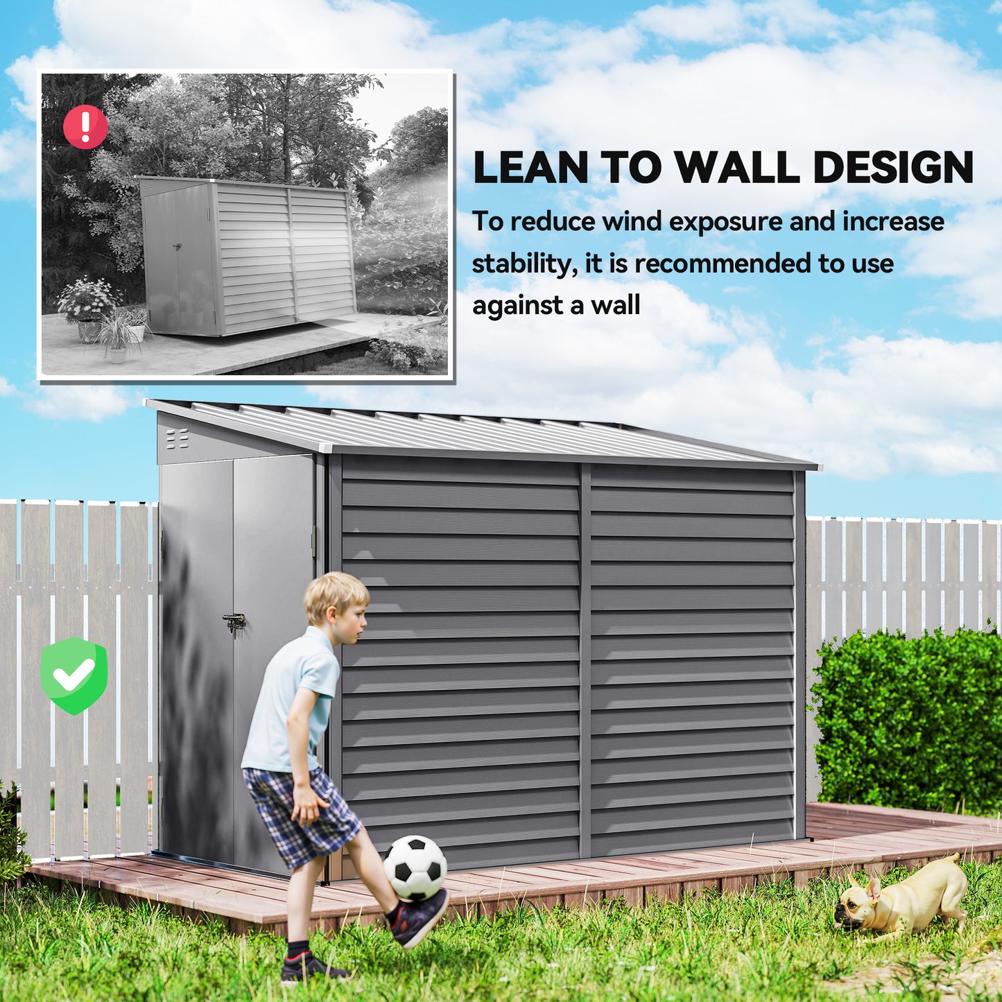 4.6' x 9' Steel Outdoor Storage Shed, Lean to Shed, Metal Tool House with Foundation Kit, Lockable Doors, Gloves and 2 A