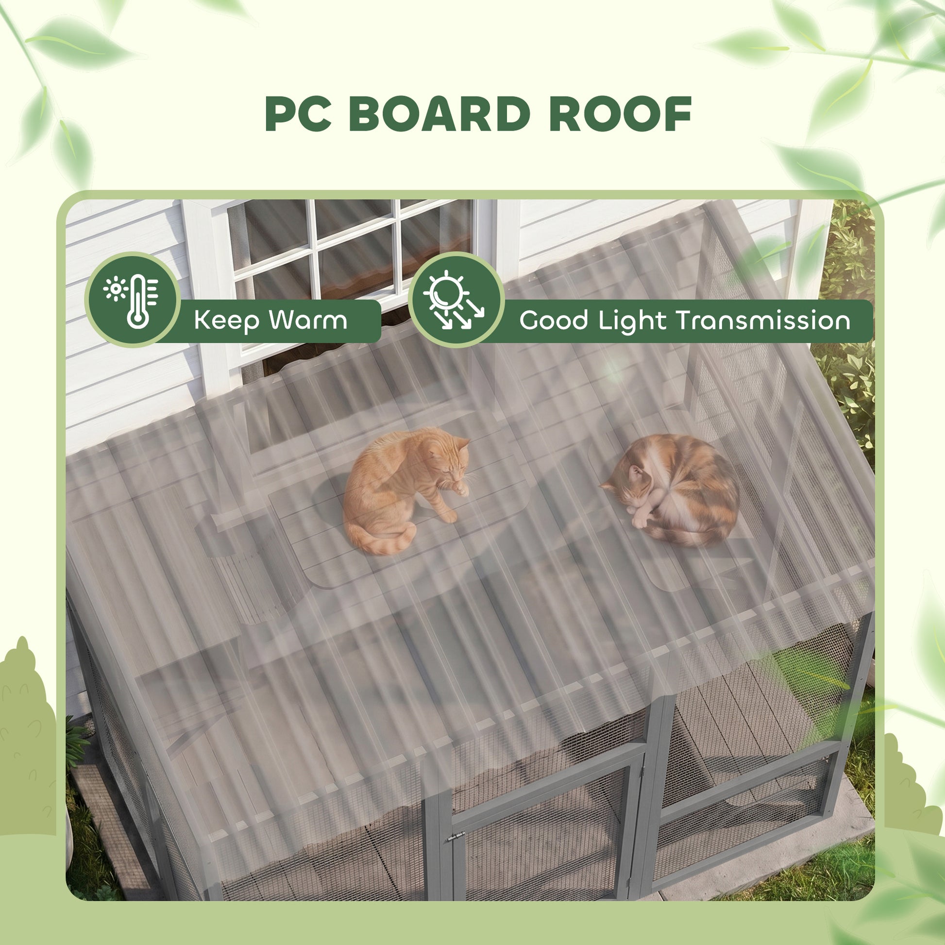 Large Outdoor Catio with Weatherproof Roof, Bridge, Resting Box, Platforms, Grey
