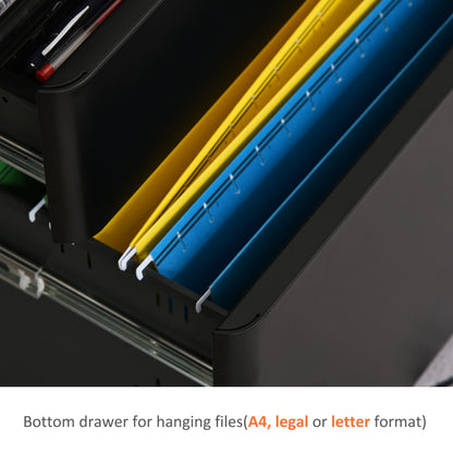 Metal Filing Cabinet 3 Drawer, Mobile Office Cabinet with Wheels for Legal, Letter, A4 File, Black