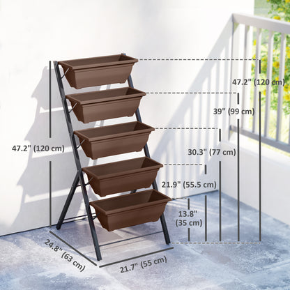 5-Tier Raised Garden Bed with 5 Planter Box, Outdoor Plant Stand Grow Containers with Leaking Holes, Brown