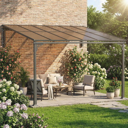 11' x 10' Outdoor Pergola, Wall Mounted Hardtop Lean-to Gazebo with Polycarbonate Roof and Metal-Aluminium Frame