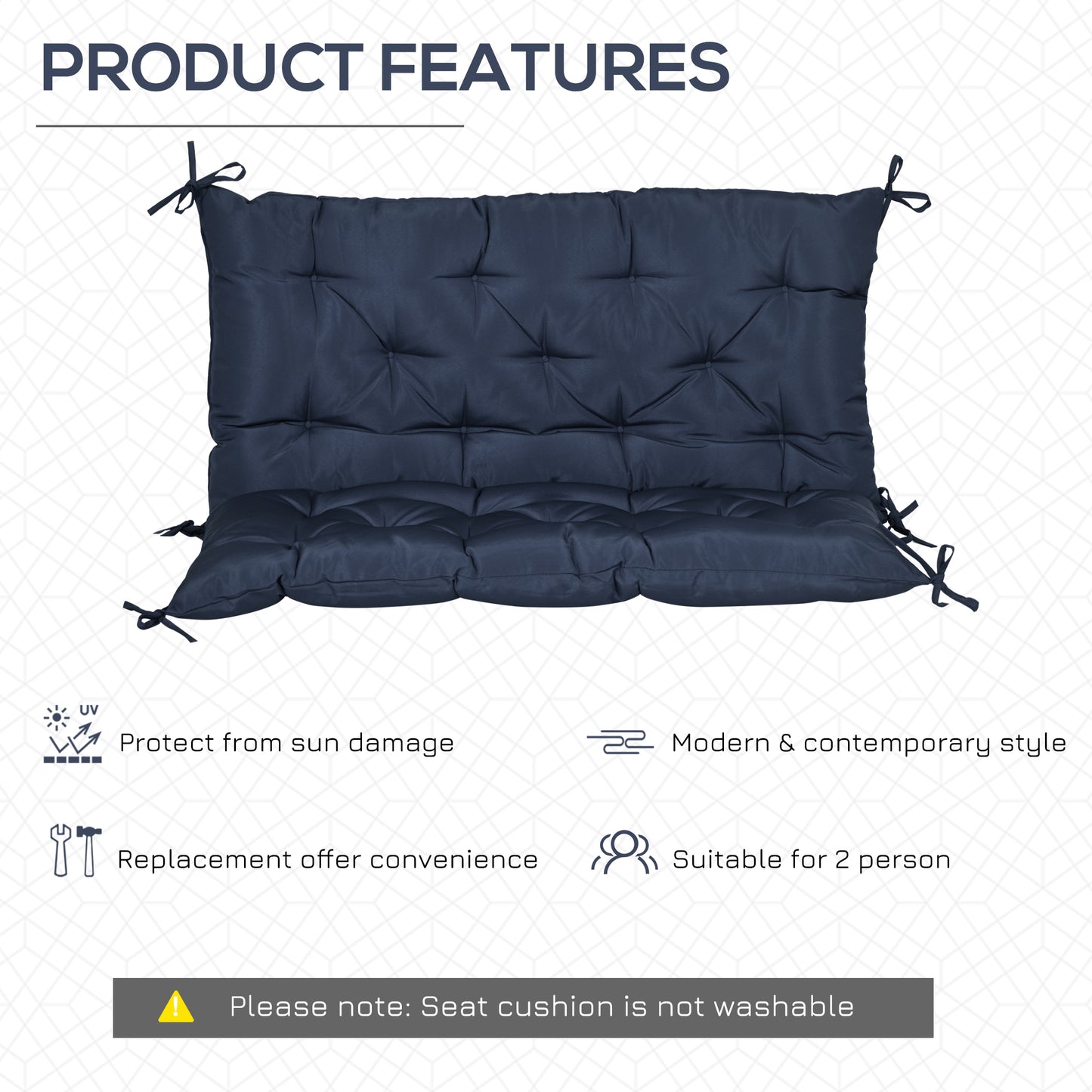 Porch Swing Cushion Garden Bench Cushion with Backrest, Non-Slip 2-seater Soft Pad, Swing Chair Mat Replacement for Indo