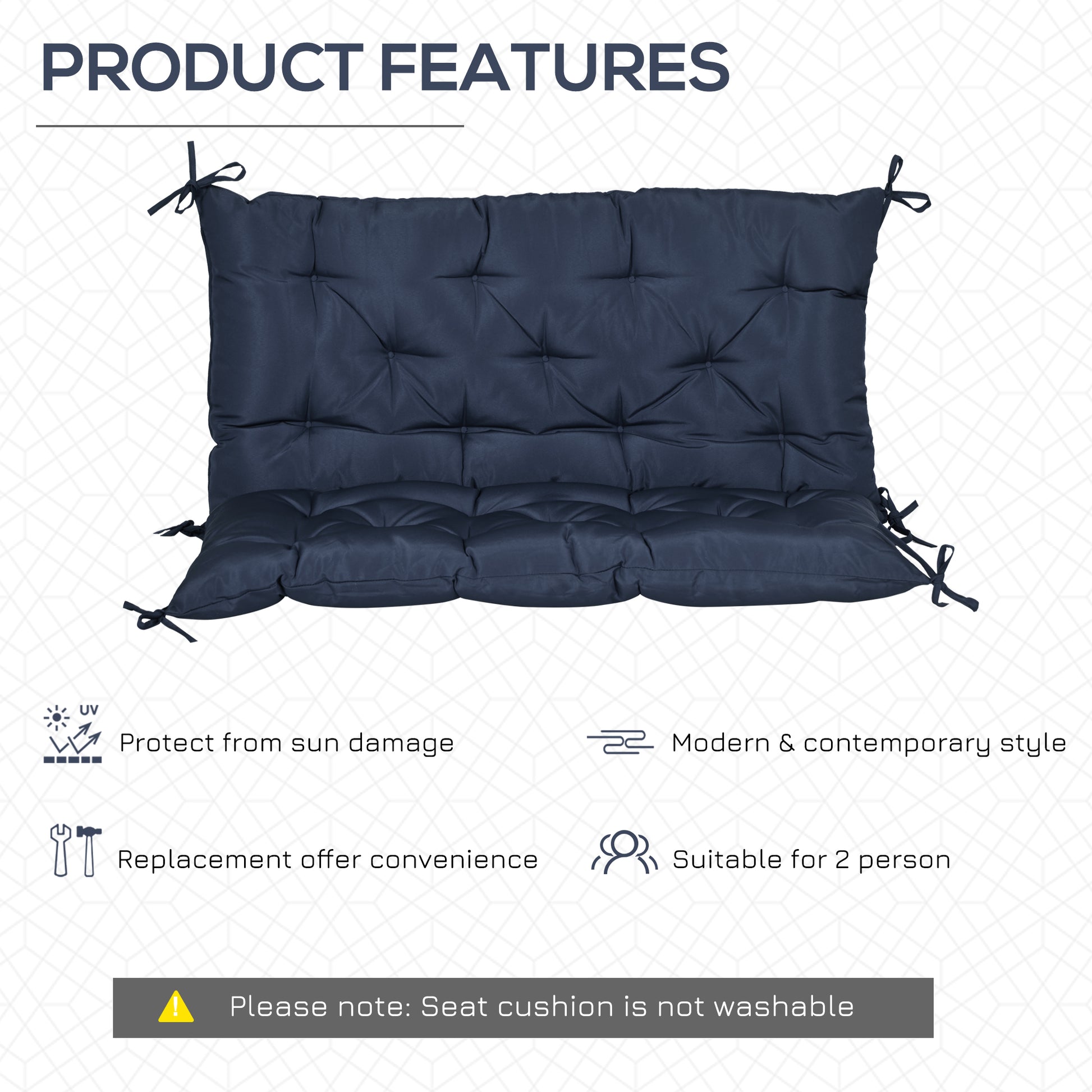 Porch Swing Cushion Garden Bench Cushion with Backrest, Non-Slip 2-seater Soft Pad, Swing Chair Mat Replacement for Indo
