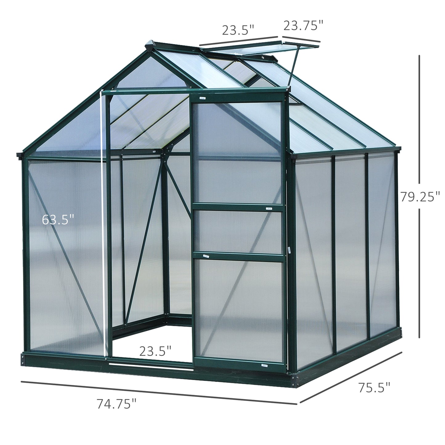6.2' x 6.3' x 6.6' Clear Polycarbonate Greenhouse, Large Walk-In Green House Garden, Plants Grow, Galvanized Sheet  Fram