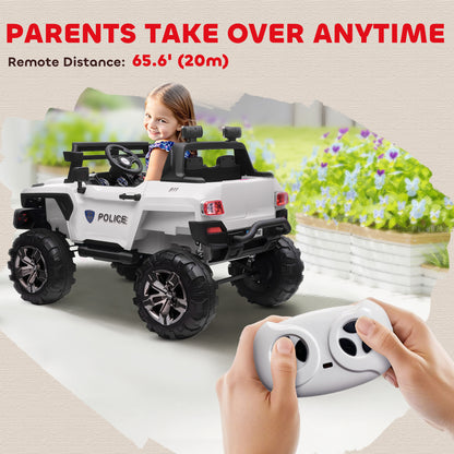 VarietyKart Kids 2 Seater Ride-On Car Police Truck Electric with LED Lights & MP3 for Kids White