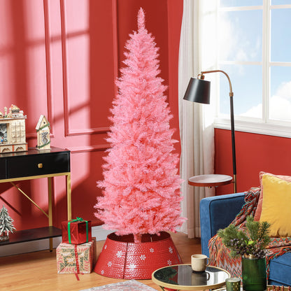 6ft Tall Pencil Artificial Christmas Tree with 479 Branch Tips with Steel Base, Pink