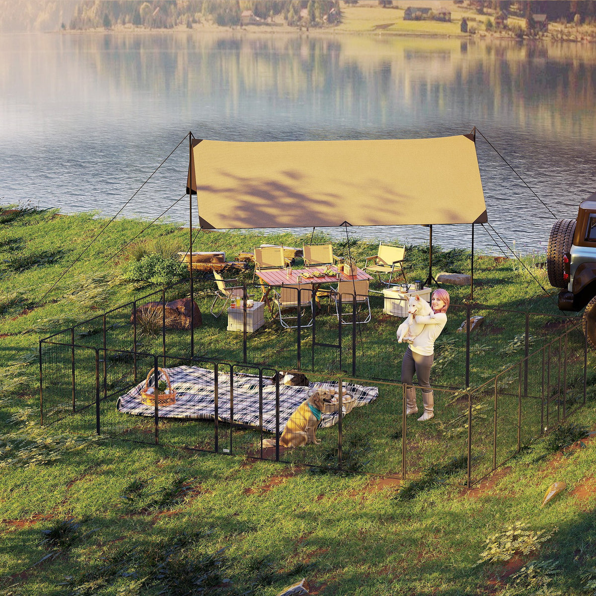 24 Panels 44.5" Height Heavy Duty Dog Playpen for Small Medium Large Dogs, Black