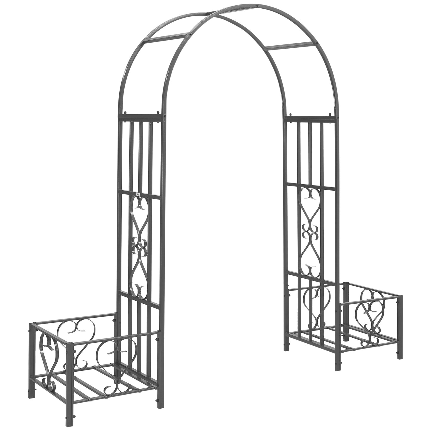 7FT Metal Garden Arch with 2 Planter Boxes, Decorative Outdoor Walkway Arbor for Climbing Vine Plants for Patio Backyard