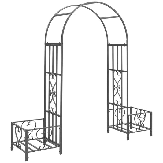 7FT Metal Garden Arch with 2 Planter Boxes, Decorative Outdoor Walkway Arbor for Climbing Vine Plants for Patio Backyard