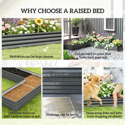L-Shaped Raised Garden Bed, 82" x 109" x 12" Galvanized Steel Planter Box with Multi-reinforced Rods for Vegetables, Flo