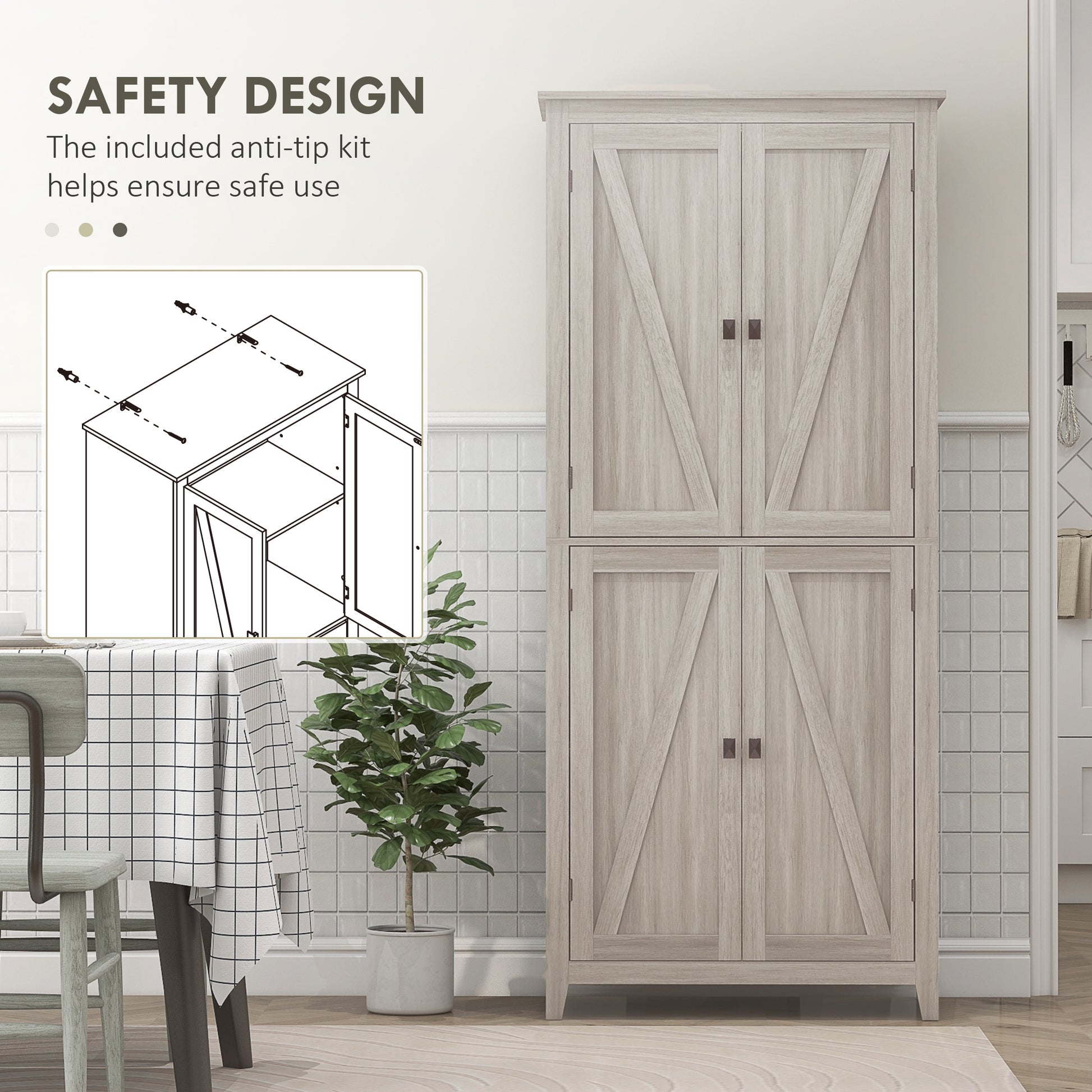 72" Freestanding Storage Cabinet, Kitchen Pantry Cabinet with Doors and Shelves for Dining Room, Grey