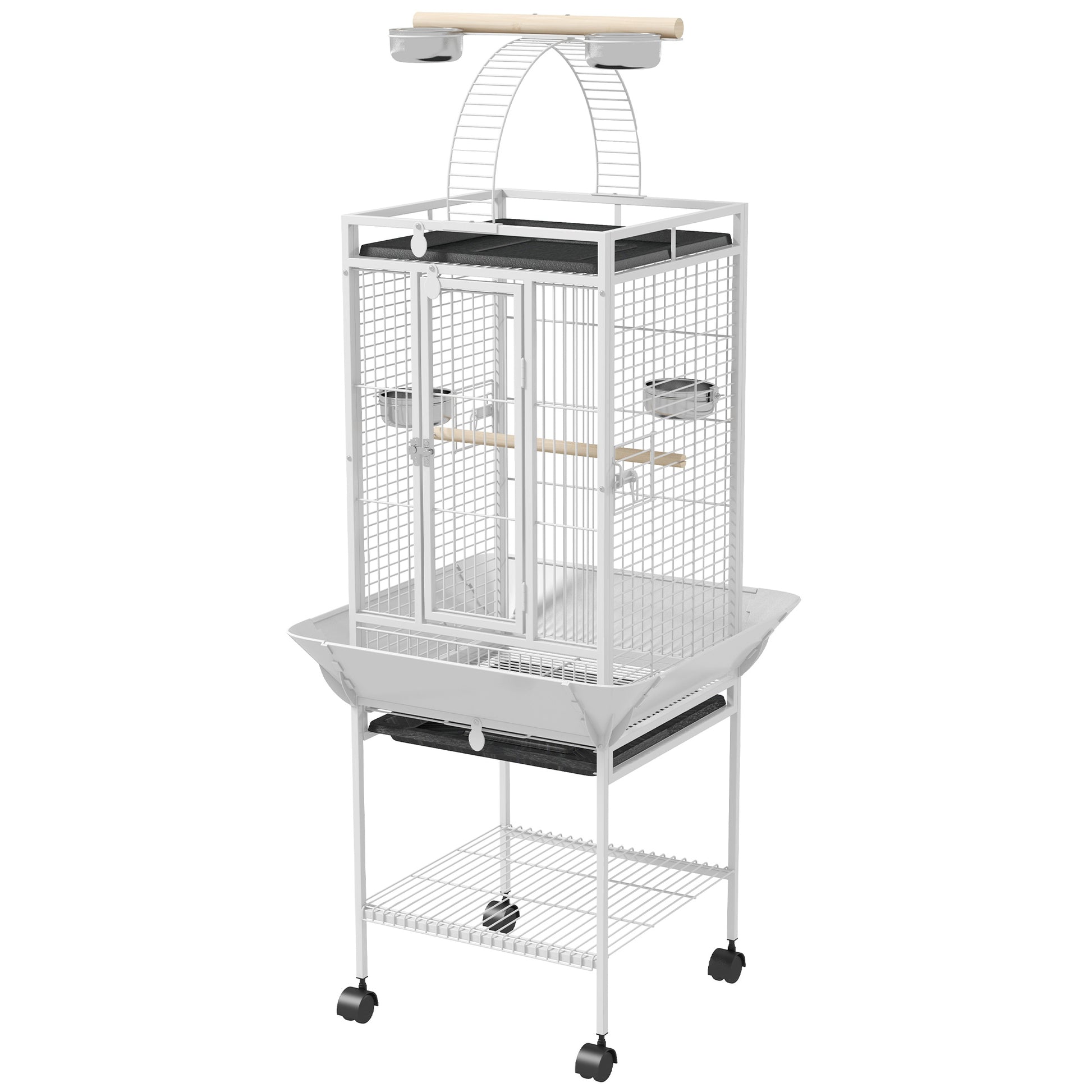 61.5 Inch Bird Cage Parakeet House for Cockatiel with Stand, Pull Out Tray, Play Top, Storage Shelf, Wood Perch, Food Co