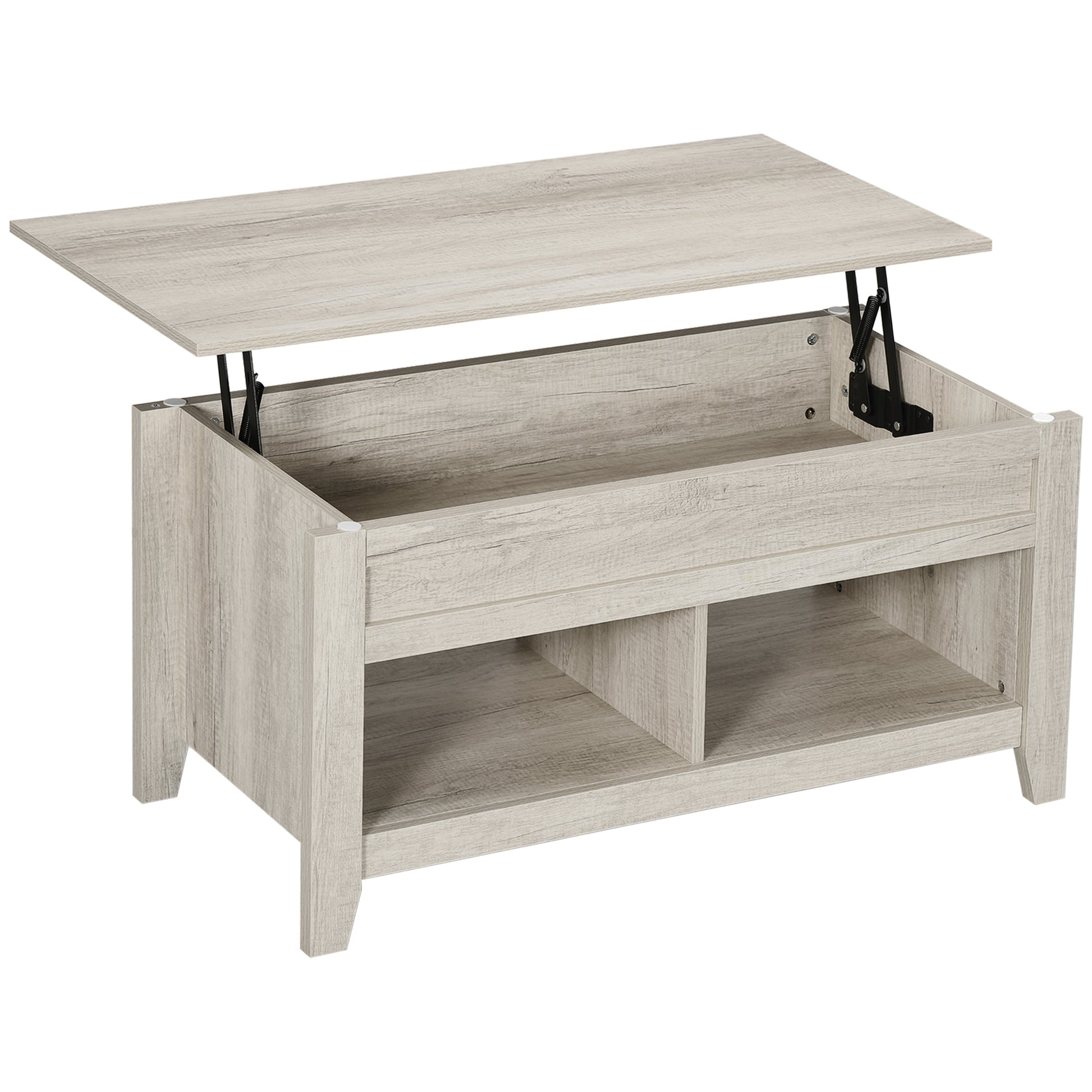 Lift Top Coffee Table with Hidden Storage Compartment and Open Shelves, Lift Tabletop Pop-Up Center Table for Living Roo