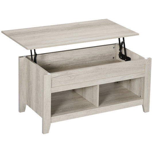 Lift Top Coffee Table with Hidden Storage Compartment and Open Shelves, Lift Tabletop Pop-Up Center Table for Living Roo