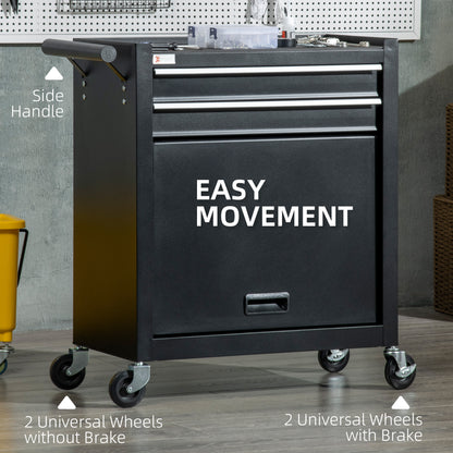 2-Drawer Rolling Tool Chest on Wheels, Metal Tool Cabinet for Warehouse, Workshop and Garage, Black