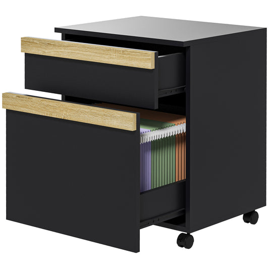 Mobile Filing Cabinet with 2 Drawers, Office Storage Cabinet with 5 Wheels, Black Wood Grain