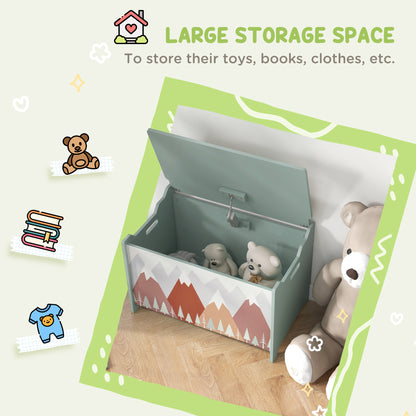 Qaba Toy Box, Kids Storage Chest with Lid, Safety Hinges and Groove Handles, Toy Storage Organizer with Mountain Pattern