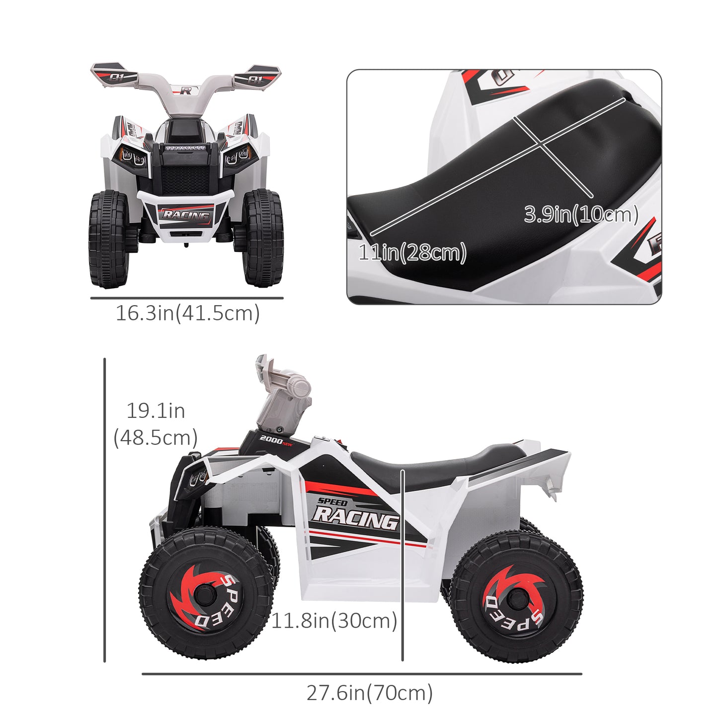 VarietyKart 6V Quad Kids Electric Car with Wear-resistant Wheels, for Boys and Girls Aged 18-36 Months, White