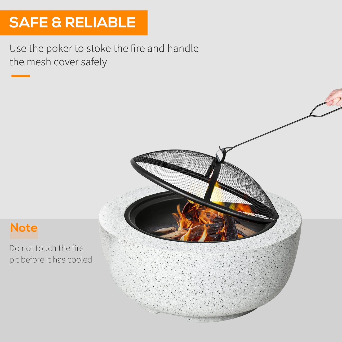 24" Outdoor Fire Pit with Stone Effect, Wood-burning Firepit Fireplace with Spark Screen and Poker for Backyard Camping 