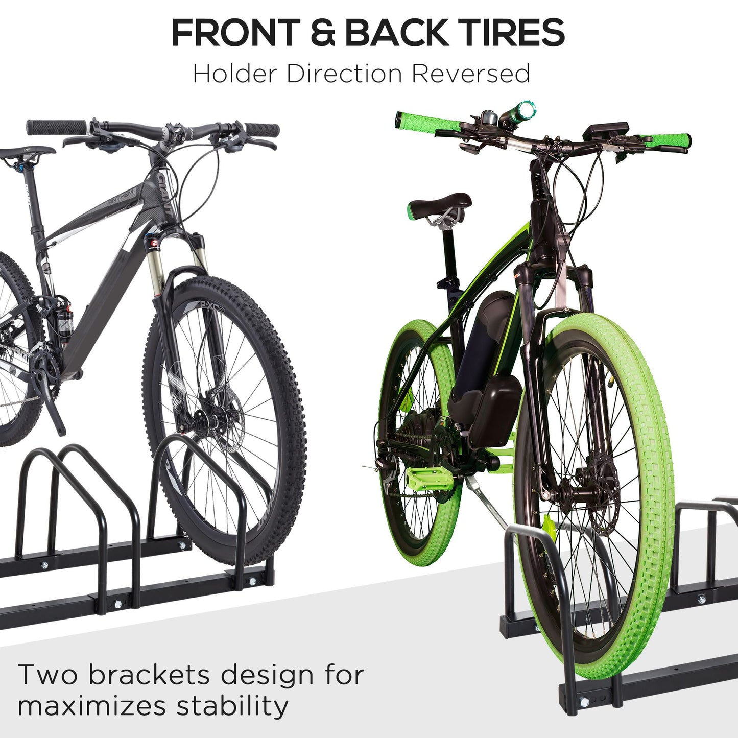 3-Bike Bicycle Floor Parking Rack Cycling Storage Stand Ground Mount Garage Organizer for Indoor and Outdoor Use Black
