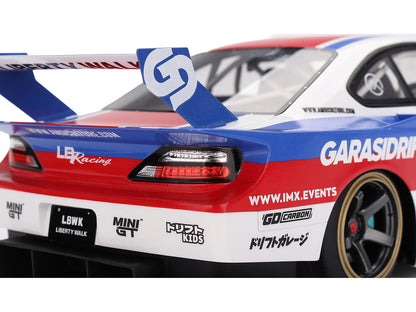 Nissan "LB-Super Silhouette" S15 SILVIA RHD (Right Hand Drive) #12 "GARASIDRIFT" White with Red and Blue Graphics 1/18 Model Car by Top Speed