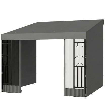 10' x 10' Wall Pergola with 2 Curtains and 2 Nettings UV Resistant Gazebo for Patio, Deck, Dark Grey