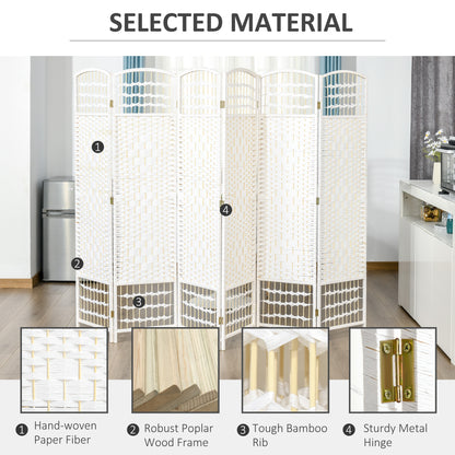 6 Panel Room Divider, 5.6 ft Tall Folding Privacy Screen, Wave Fiber Freestanding Partition Wall Divider for Home Office
