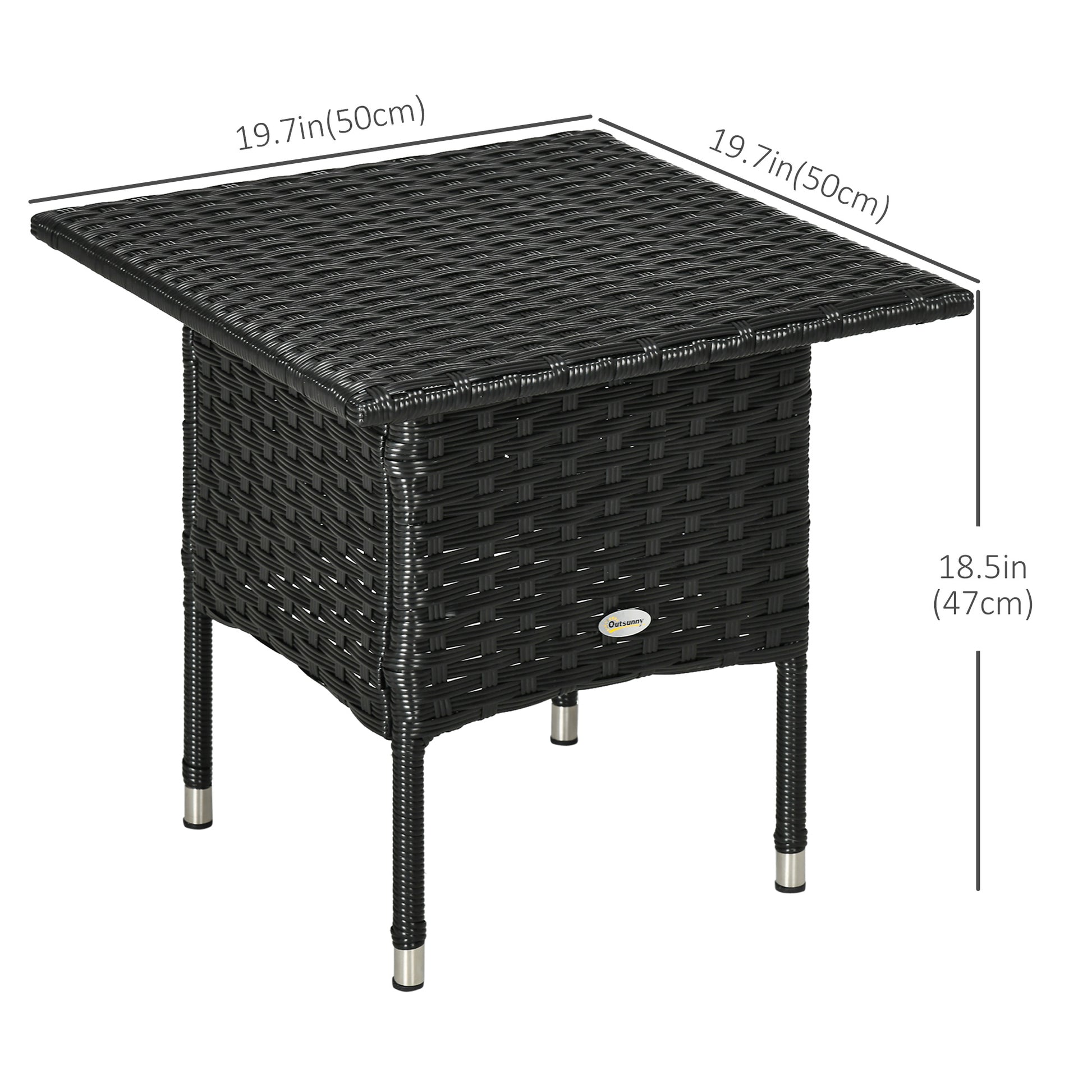 20" Patio Wicker Coffee Table, Outdoor Coffee Table with Plastic Board Underneath the Woven Tabletop for Patio, Garden, 