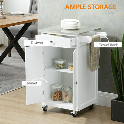 Kitchen Cart, Small Kitchen Island, Stainless Steel Top Utility Trolley on Wheels with Storage Drawer for Dining Room, K