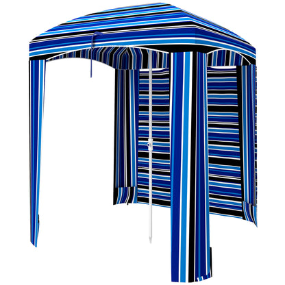 70.1" L x 70.1" W Cabana Umbrella with Walls, Vents, Ruffles, Carry Bag, Beach Umbrella, Blue Stripe