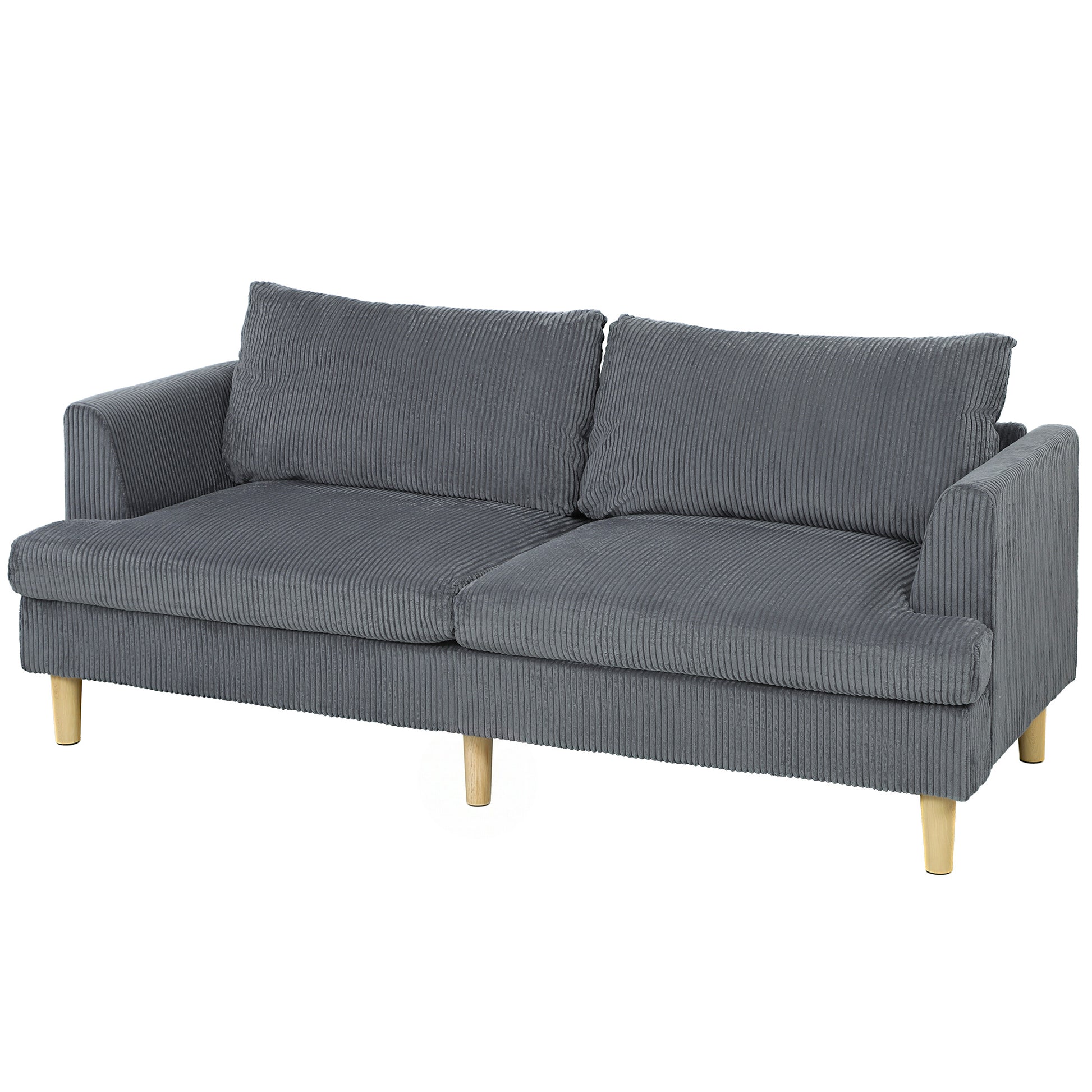 3 Seater Sofa, 74" Modern Corduroy Upholstered Couch with Thick Spring Cushions, Solid Wood Legs, Armrests, Dark Grey