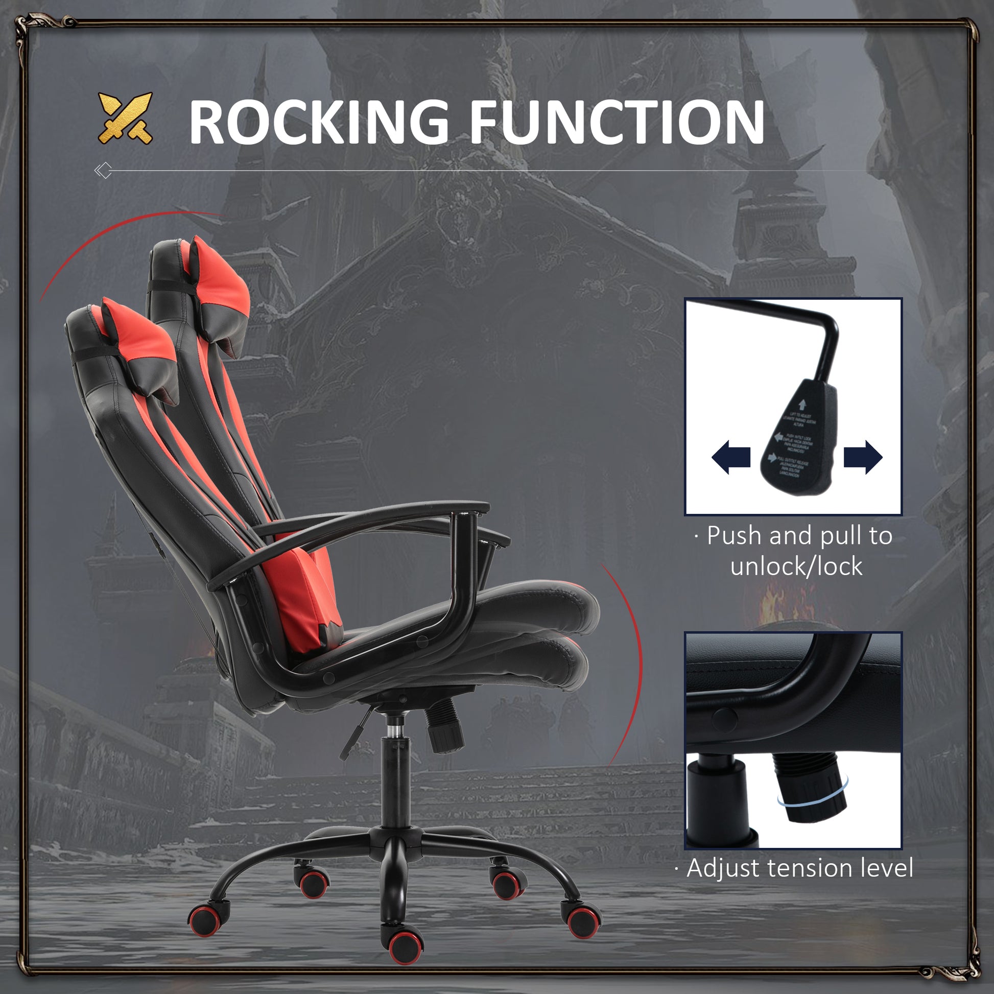 Office Chair High Back Racing Style Gaming Chair Adjustable PU Leather Swivel Computer Task Seat with Lumbar Support and
