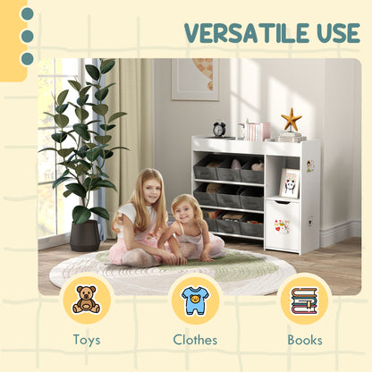 Qaba Toy Storage Organizer with 9 Non-Woven Fabric Boxes, Storage Cabinet & Shelves, for Kids Room, Nursery, Playroom Wh