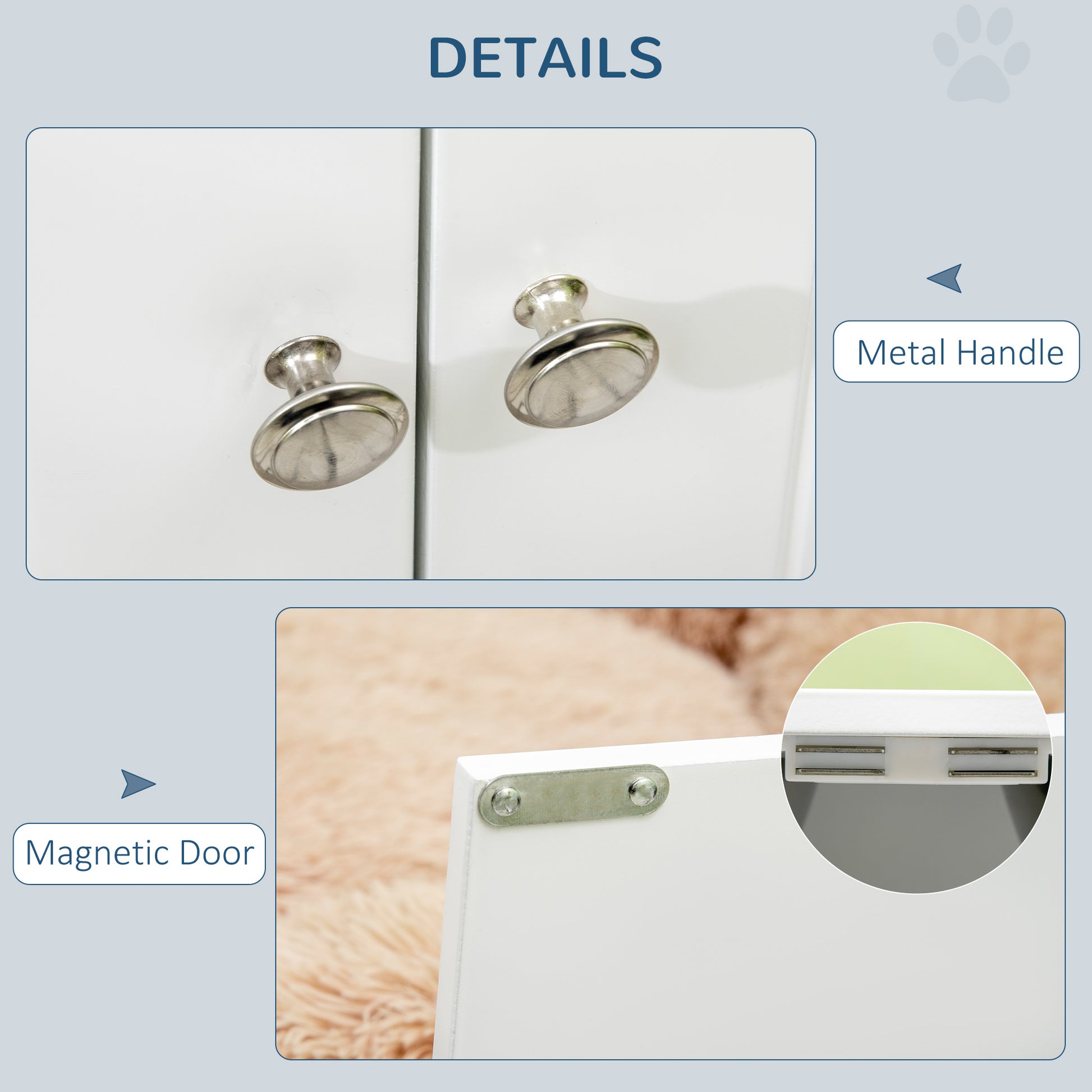 Elevated Dog Bowls for Large Dogs Pet Feeding Station with Stand, Storage, 2 Stainless Steel Food and Water Bowls, White