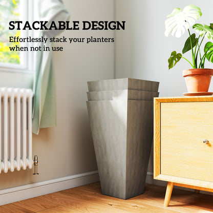28" Tall Garden Plastic Planters, Outdoor and Indoor Flower Pots, Set of 3 for Entryway, Patio, Yard, Mixed Grey