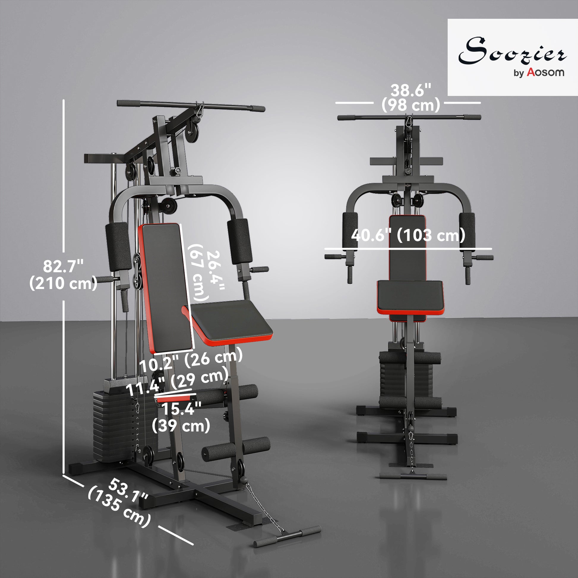 Soozier Home Gym Equipment Weight Training Machine, Multifunction Workout Machine with 143lbs Weight Stack for Full Body