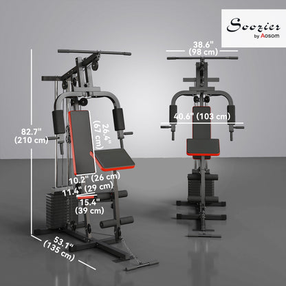 Soozier Home Gym Equipment Weight Training Machine, Multifunction Workout Machine with 143lbs Weight Stack for Full Body