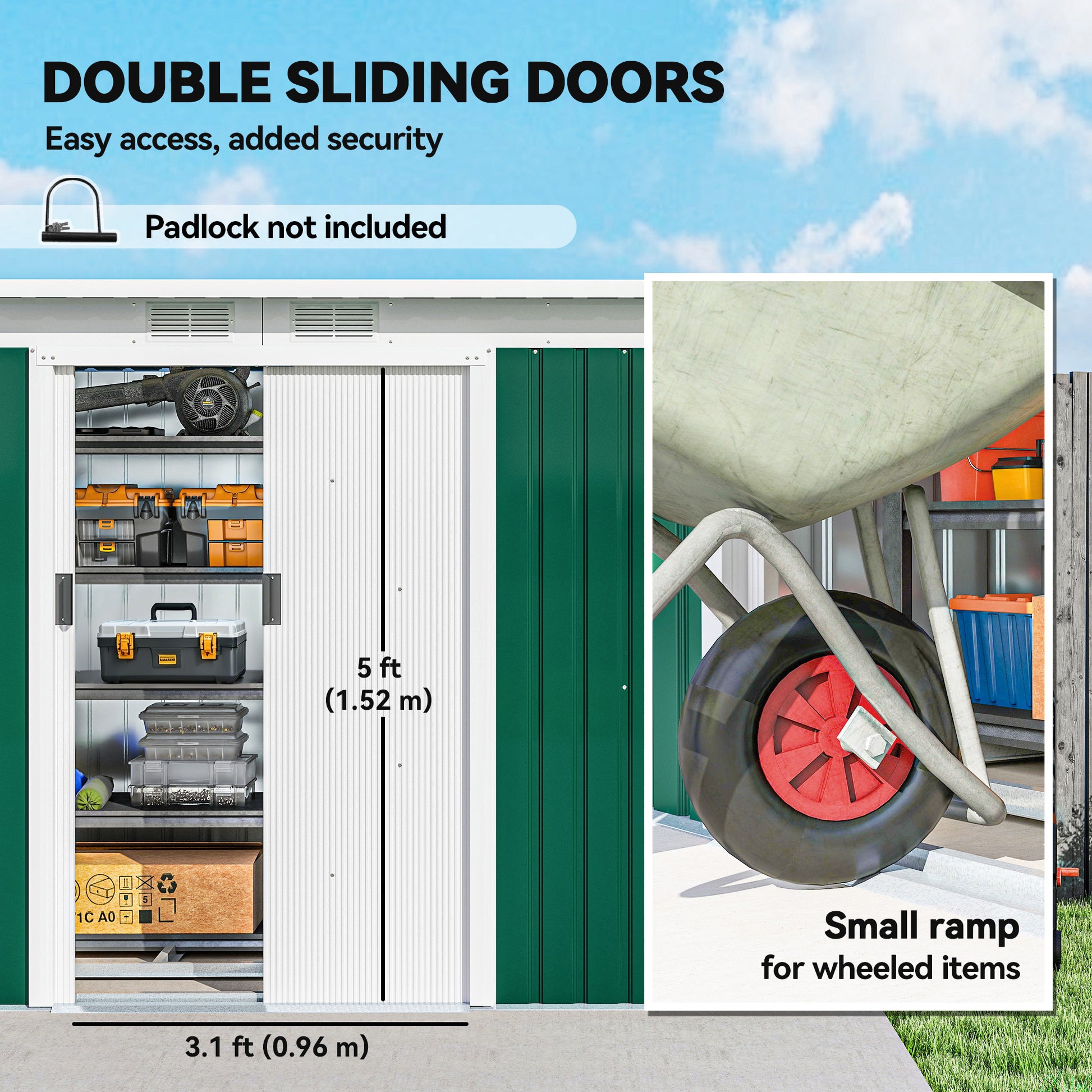 9' x 4' Garden Tool Shed Metal Storage Shed Outdoor Equipment Tool Box with Foundation Kit, Ventilation & Doors, Dark Gr