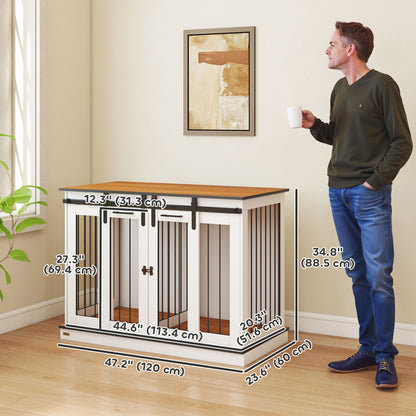 47in Dog Crate Furniture with Divider Panel, Wooden Dog Kennel TV Stand for Large Breeds, Pet House Side Table for 2 Sma