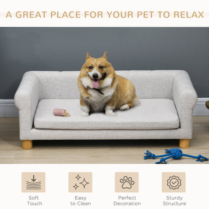 Modern Pet Sofa Cat or Medium Large Dog Bed W/ Removable Seat Cushion, Light Grey