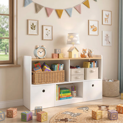 Qaba Toy Storage Organizer, Toy Organizers and Storage with 2 Movable Drawers and 3 Cubbies for Playroom, Nursery, White