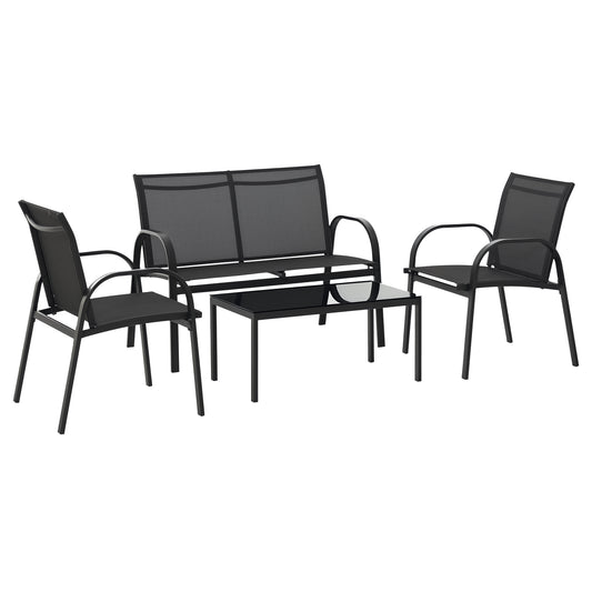 4-Piece Patio Furniture Set Garden Conversation Set with Loveseat, Single Chairs and Coffee Table for Backyard Poolside 