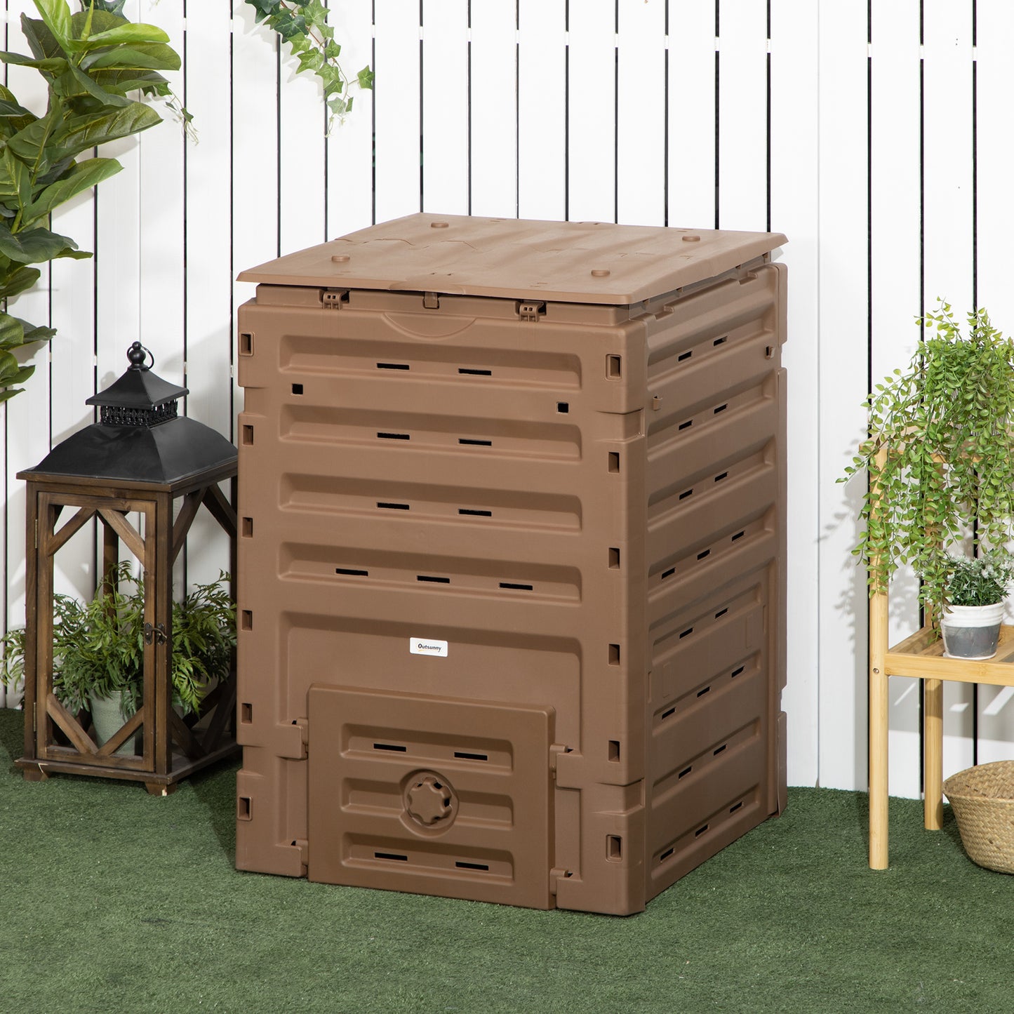 Compost Bin, Garden Composter with 80 Vents and 2 Doors, 120 Gallon (450L), Black