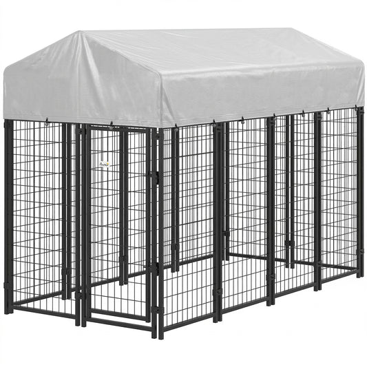 Outdoor Dog Kennel with Roof, 8' x 4' x 6' Heavy Duty Welded Wire Dog Playpen Enclosure with Escape-proof Lock