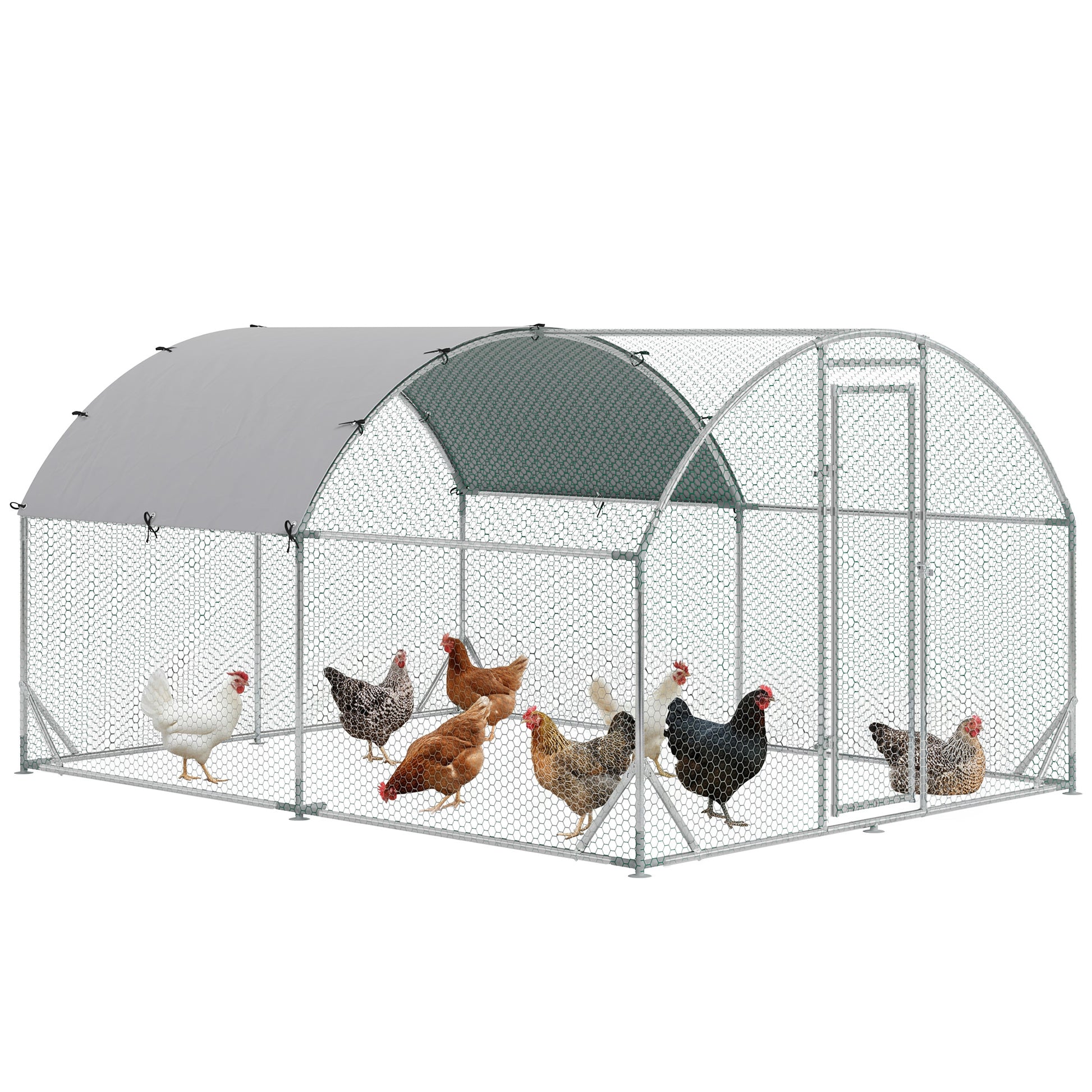 Galvanized Large Metal Chicken Coop Cage Walk-in Enclosure Poultry Hen Run House Playpen Rabbit Hutch with Cover for Out