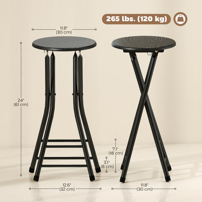 Set of 2 Foldable Barstools, Counter Height Bar Stools with Footrest and Steel Legs for Kitchen Island, Black