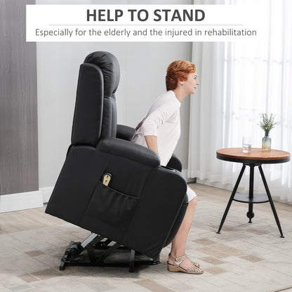 Power Lift Recliner Chair for Elderly, PU Leather Electric Recliner Chair with Footrest, Remote Control, Side Pockets an