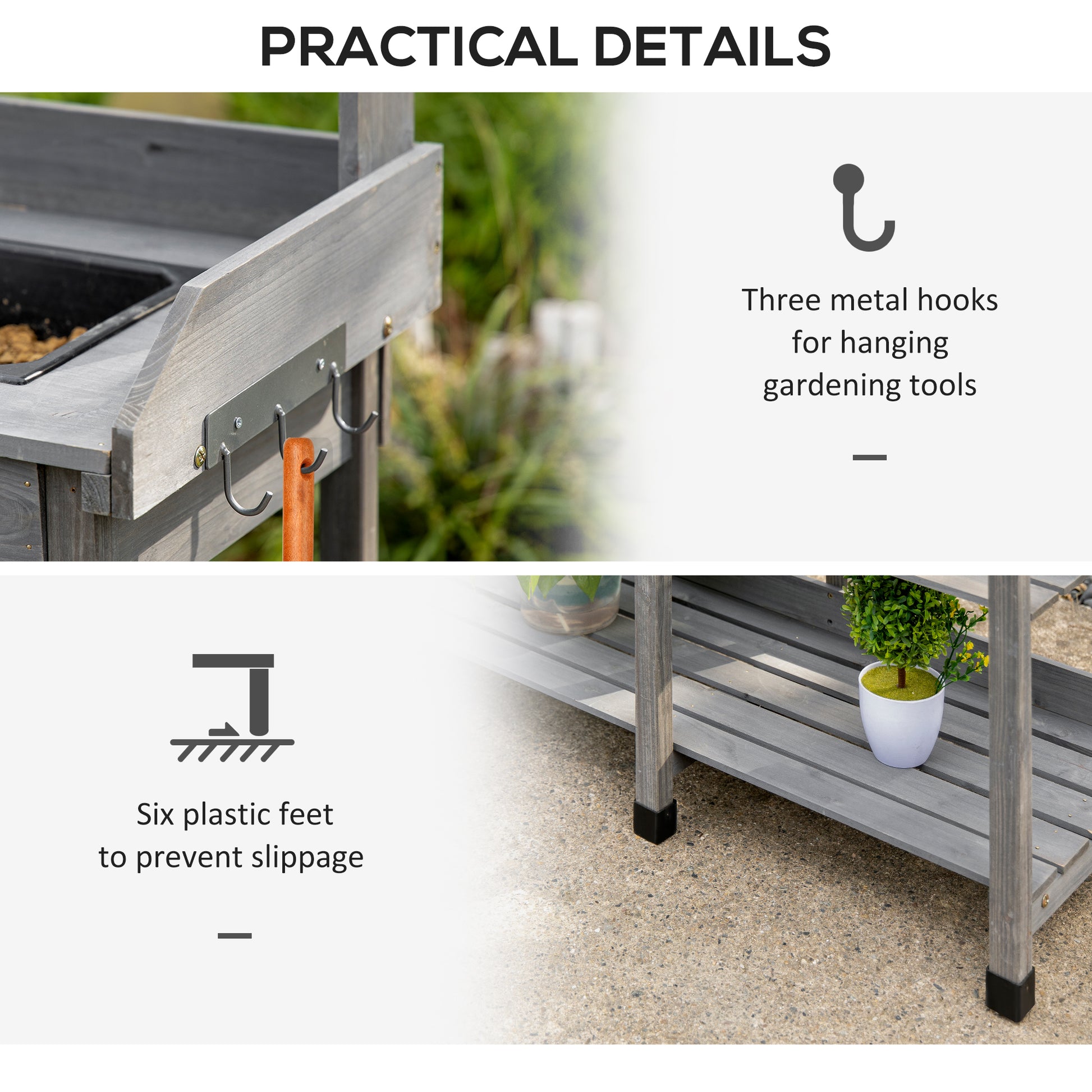 Potting Bench Table Garden Work Bench Workstation with Drawer, Removable Sink, Storage Shelves and Hooks for Patio, Cour